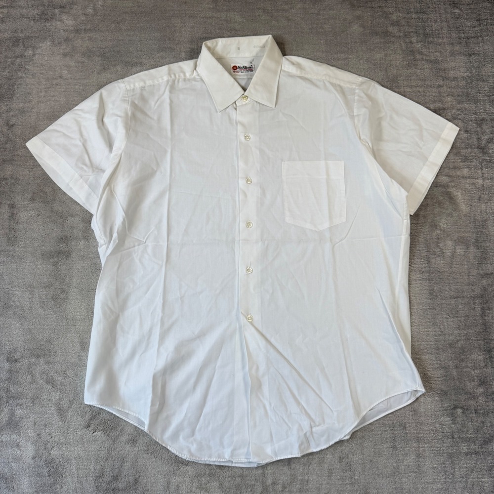 Vintage McAllister Shirt Mens 16 White 60s Button Down Short Sleeve Pima Cotton